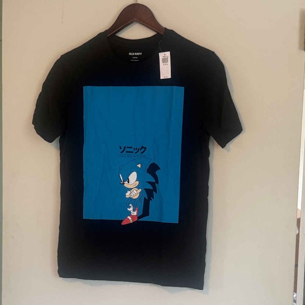 Old Navy Boys Black & Blue Sonic Hedgehog Cotton Graphic Tee Sz XL NWT